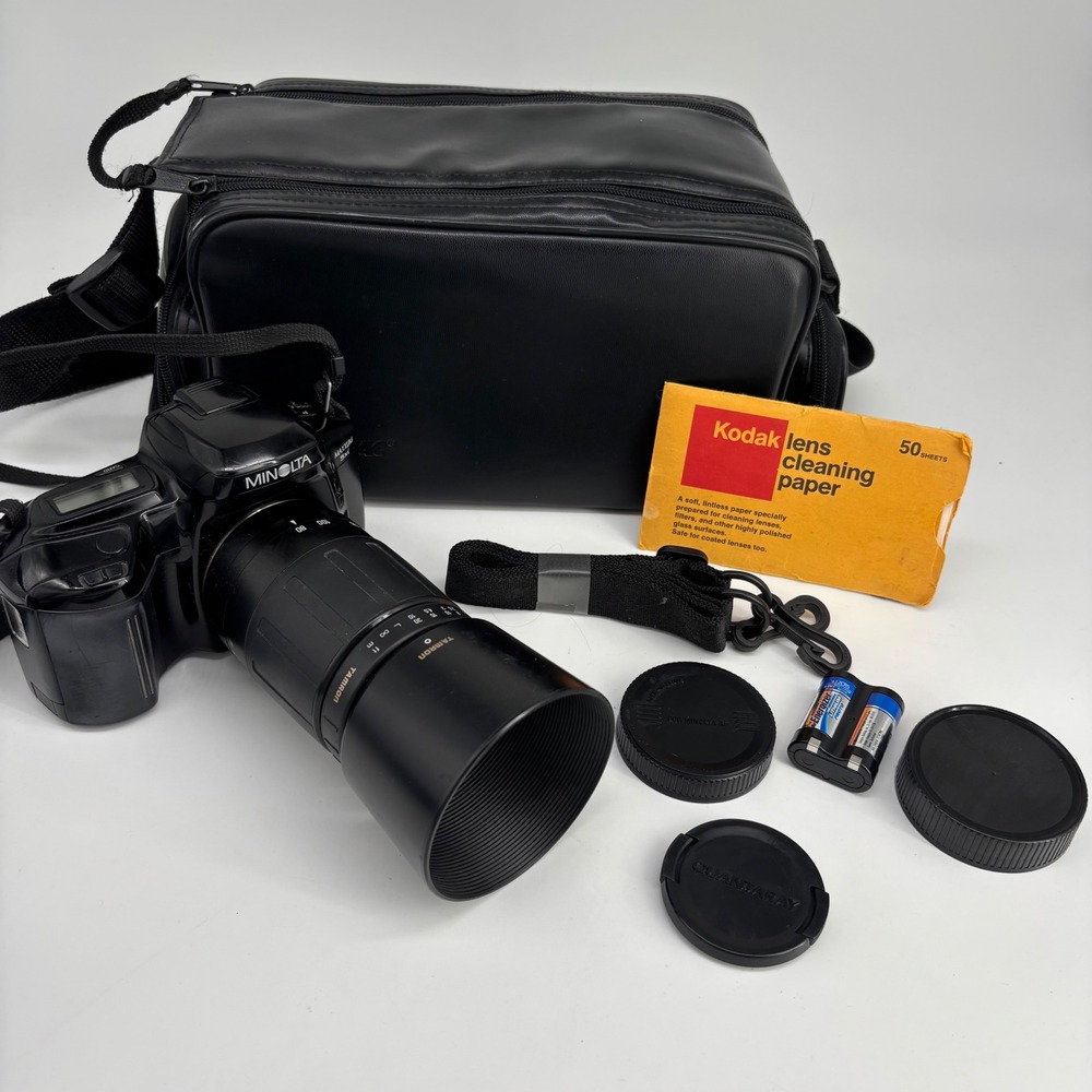 VTG Minolta Maxxum 5xi SLR Camera Black Tamron 80-210mm Lens Bundle